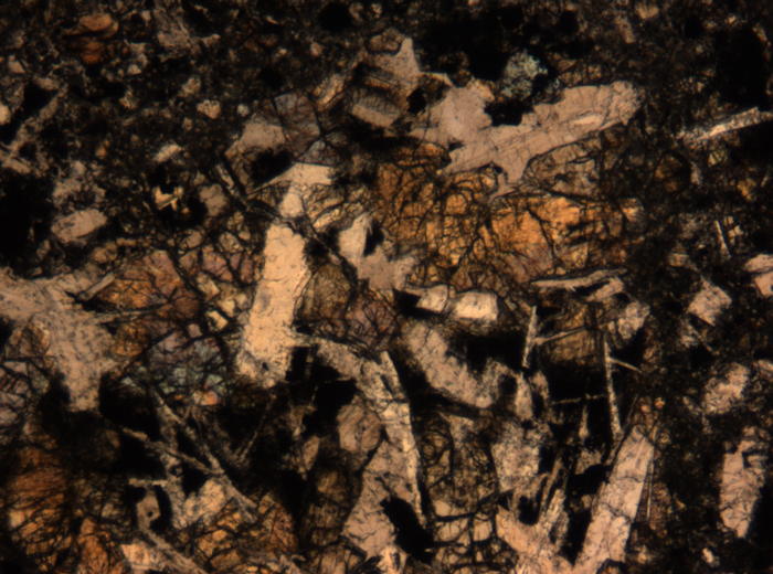 Thin Section Photograph of Apollo 17 Sample 72275,136 in Plane-Polarized Light at 5x Magnification and 1.4 mm Field of View (View #14)