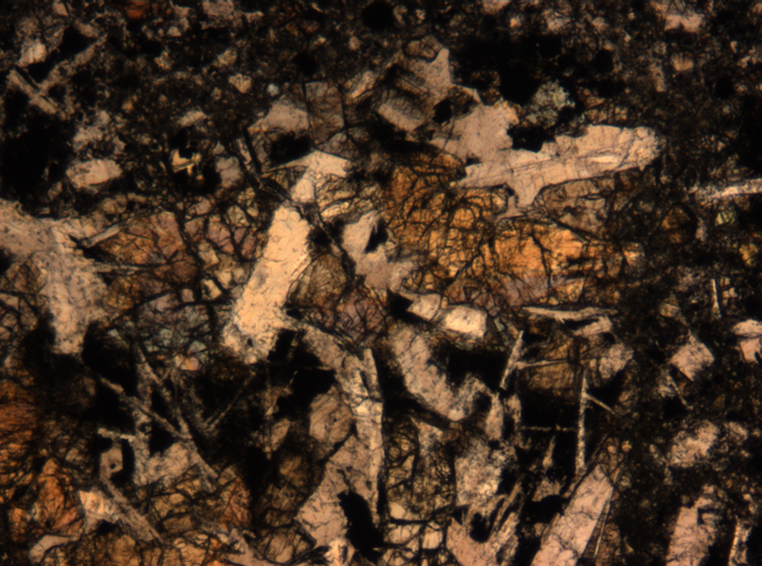 Thin Section Photograph of Apollo 17 Sample 72275,136 in Plane-Polarized Light at 5x Magnification and 1.4 mm Field of View (View #16)