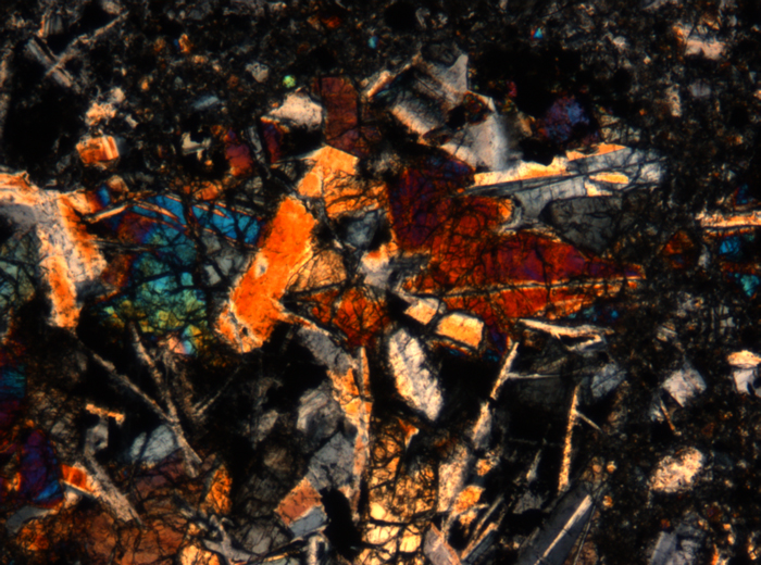 Thin Section Photograph of Apollo 17 Sample 72275,136 in Cross-Polarized Light at 5x Magnification and 1.4 mm Field of View (View #17)