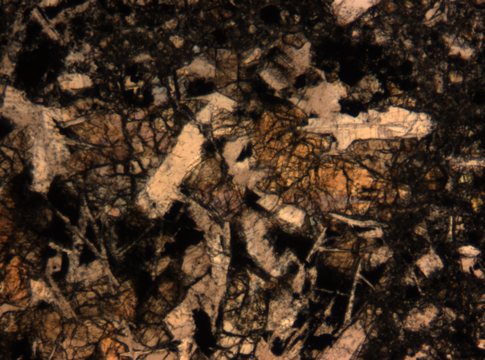 Thin Section Photograph of Apollo 17 Sample 72275,136 in Plane-Polarized Light at 5x Magnification and 1.4 mm Field of View (View #18)