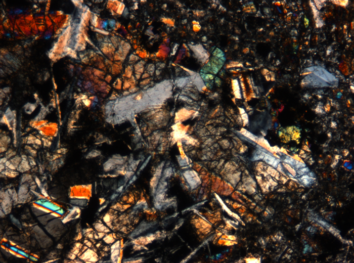 Thin Section Photograph of Apollo 17 Sample 72275,136 in Cross-Polarized Light at 5x Magnification and 1.4 mm Field of View (View #25)