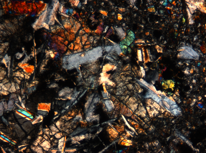 Thin Section Photograph of Apollo 17 Sample 72275,136 in Cross-Polarized Light at 5x Magnification and 1.4 mm Field of View (View #26)