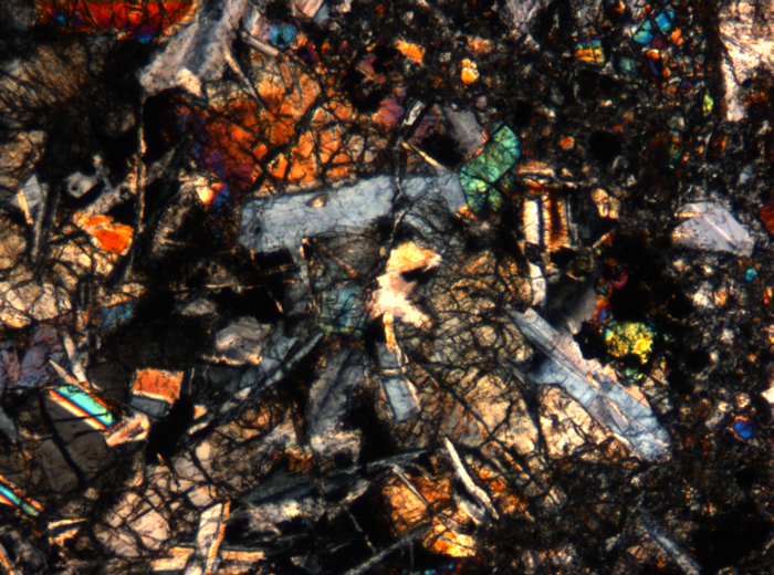 Thin Section Photograph of Apollo 17 Sample 72275,136 in Cross-Polarized Light at 5x Magnification and 1.4 mm Field of View (View #27)