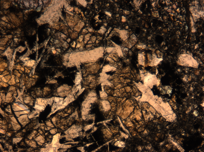 Thin Section Photograph of Apollo 17 Sample 72275,136 in Plane-Polarized Light at 5x Magnification and 1.4 mm Field of View (View #27)