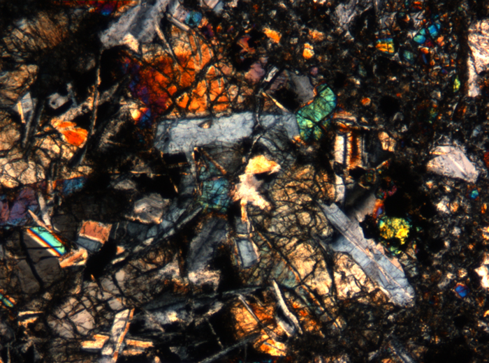 Thin Section Photograph of Apollo 17 Sample 72275,136 in Cross-Polarized Light at 5x Magnification and 1.4 mm Field of View (View #28)