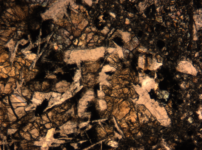 Thin Section Photograph of Apollo 17 Sample 72275,136 in Plane-Polarized Light at 5x Magnification and 1.4 mm Field of View (View #28)