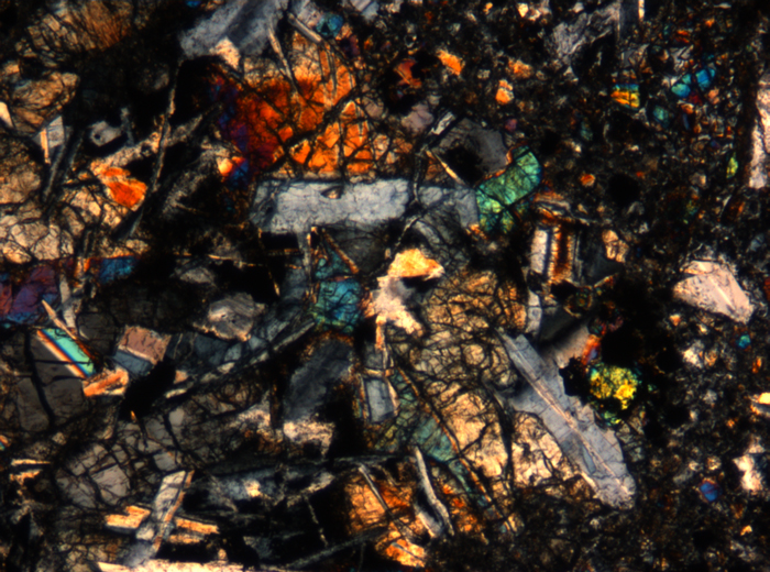 Thin Section Photograph of Apollo 17 Sample 72275,136 in Cross-Polarized Light at 5x Magnification and 1.4 mm Field of View (View #29)