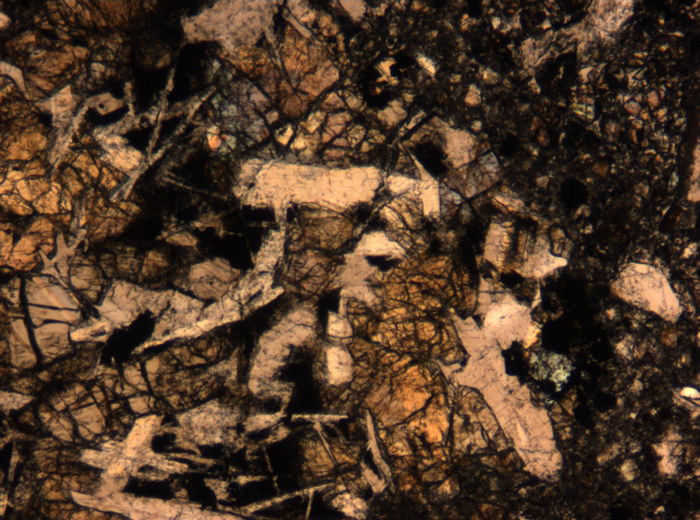 Thin Section Photograph of Apollo 17 Sample 72275,136 in Plane-Polarized Light at 5x Magnification and 1.4 mm Field of View (View #30)