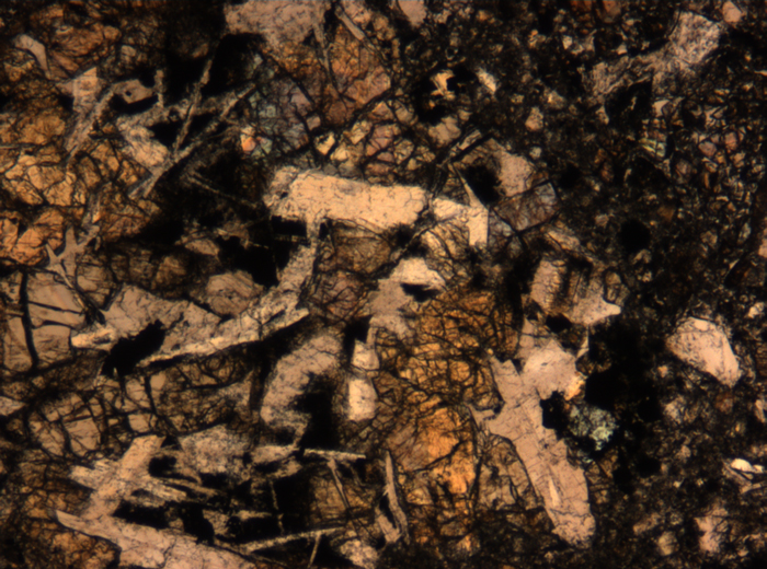 Thin Section Photograph of Apollo 17 Sample 72275,136 in Plane-Polarized Light at 5x Magnification and 1.4 mm Field of View (View #31)