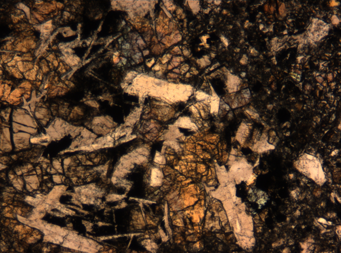 Thin Section Photograph of Apollo 17 Sample 72275,136 in Plane-Polarized Light at 5x Magnification and 1.4 mm Field of View (View #32)