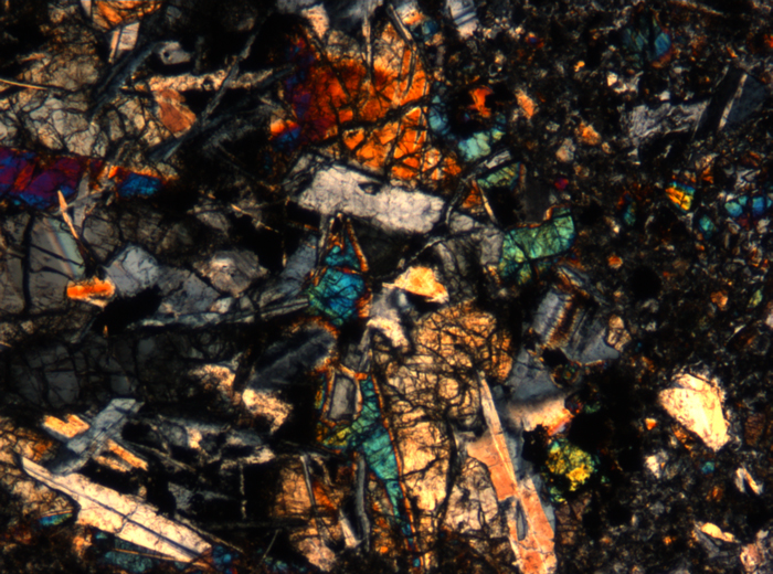 Thin Section Photograph of Apollo 17 Sample 72275,136 in Cross-Polarized Light at 5x Magnification and 1.4 mm Field of View (View #33)