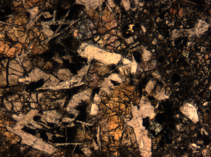 Thin Section Photograph of Apollo 17 Sample 72275,136 in Plane-Polarized Light at 5x Magnification and 1.4 mm Field of View (View #33)