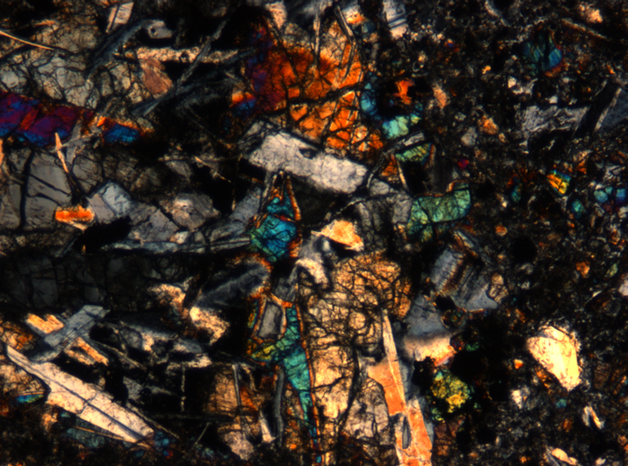 Thin Section Photograph of Apollo 17 Sample 72275,136 in Cross-Polarized Light at 5x Magnification and 1.4 mm Field of View (View #34)