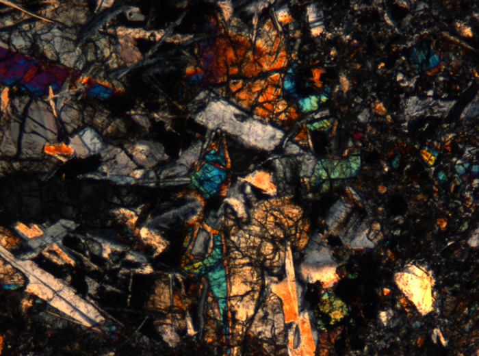 Thin Section Photograph of Apollo 17 Sample 72275,136 in Cross-Polarized Light at 5x Magnification and 1.4 mm Field of View (View #35)