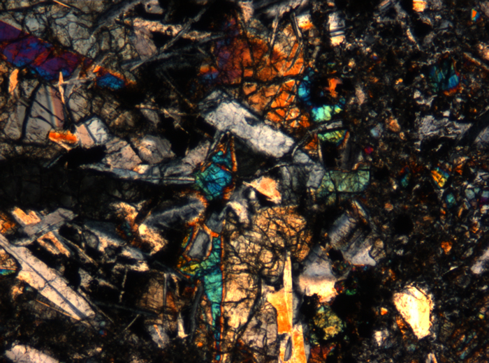 Thin Section Photograph of Apollo 17 Sample 72275,136 in Cross-Polarized Light at 5x Magnification and 1.4 mm Field of View (View #36)