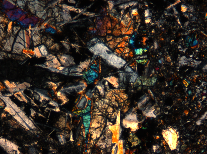 Thin Section Photograph of Apollo 17 Sample 72275,136 in Cross-Polarized Light at 5x Magnification and 1.4 mm Field of View (View #37)
