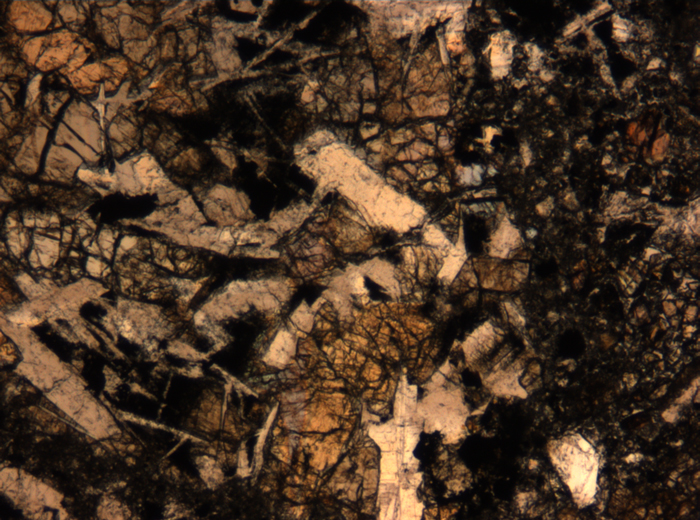 Thin Section Photograph of Apollo 17 Sample 72275,136 in Plane-Polarized Light at 5x Magnification and 1.4 mm Field of View (View #37)