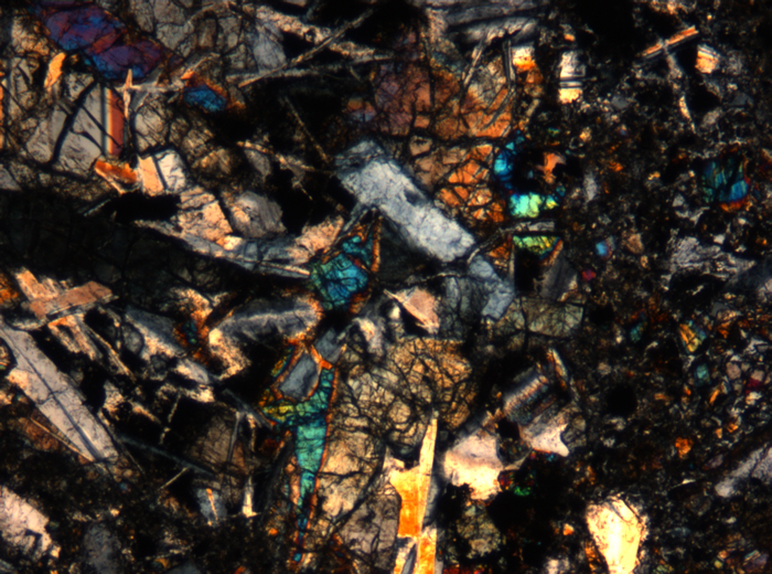 Thin Section Photograph of Apollo 17 Sample 72275,136 in Cross-Polarized Light at 5x Magnification and 1.4 mm Field of View (View #38)