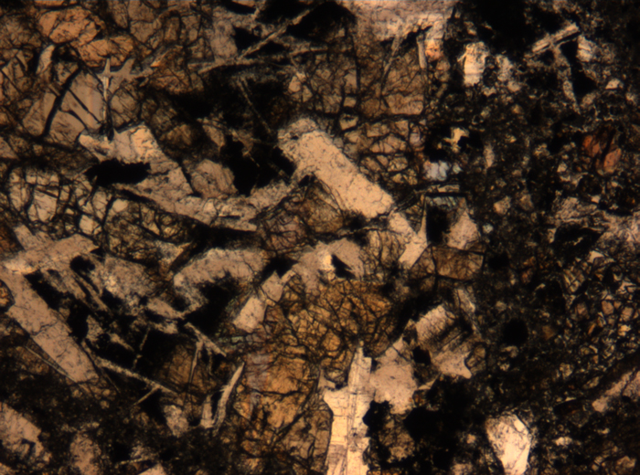 Thin Section Photograph of Apollo 17 Sample 72275,136 in Plane-Polarized Light at 5x Magnification and 1.4 mm Field of View (View #38)
