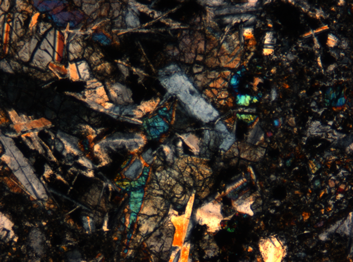 Thin Section Photograph of Apollo 17 Sample 72275,136 in Cross-Polarized Light at 5x Magnification and 1.4 mm Field of View (View #39)