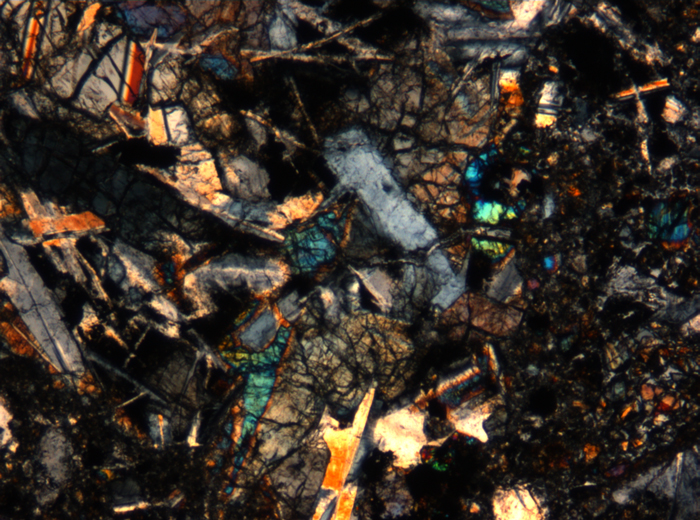 Thin Section Photograph of Apollo 17 Sample 72275,136 in Cross-Polarized Light at 5x Magnification and 1.4 mm Field of View (View #40)