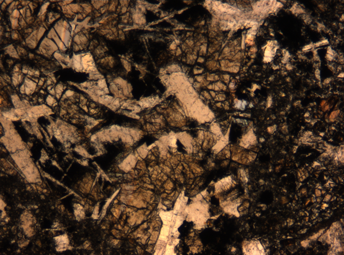 Thin Section Photograph of Apollo 17 Sample 72275,136 in Plane-Polarized Light at 5x Magnification and 1.4 mm Field of View (View #40)
