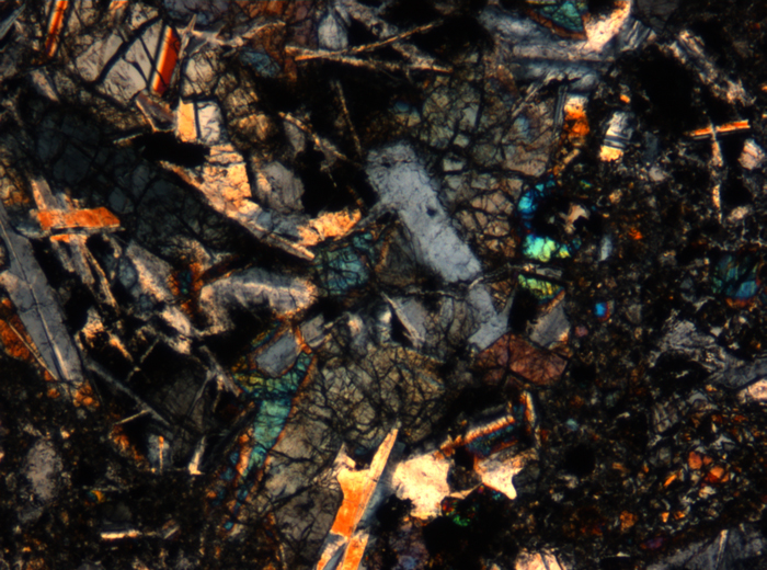 Thin Section Photograph of Apollo 17 Sample 72275,136 in Cross-Polarized Light at 5x Magnification and 1.4 mm Field of View (View #41)