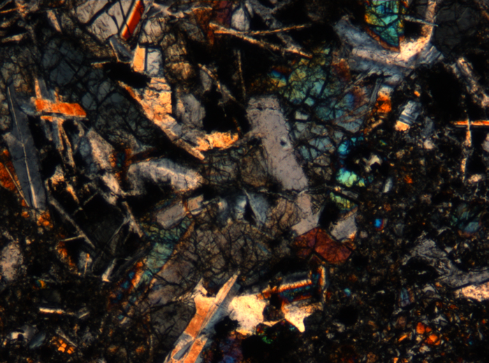Thin Section Photograph of Apollo 17 Sample 72275,136 in Cross-Polarized Light at 5x Magnification and 1.4 mm Field of View (View #43)