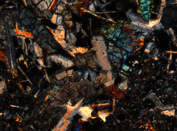 Thin Section Photograph of Apollo 17 Sample 72275,136 in Cross-Polarized Light at 5x Magnification and 1.4 mm Field of View (View #44)