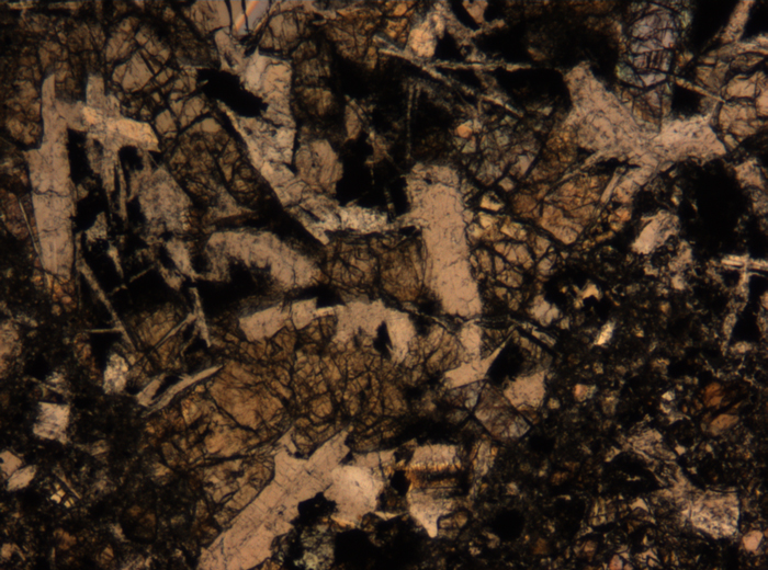 Thin Section Photograph of Apollo 17 Sample 72275,136 in Plane-Polarized Light at 5x Magnification and 1.4 mm Field of View (View #45)