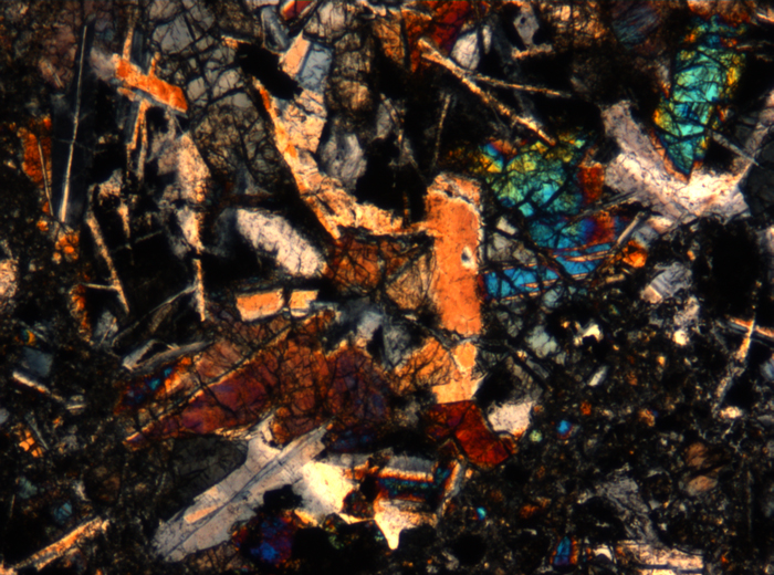 Thin Section Photograph of Apollo 17 Sample 72275,136 in Cross-Polarized Light at 5x Magnification and 1.4 mm Field of View (View #47)