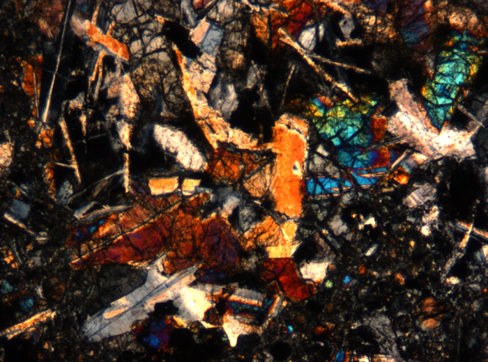 Thin Section Photograph of Apollo 17 Sample 72275,136 in Cross-Polarized Light at 5x Magnification and 1.4 mm Field of View (View #48)