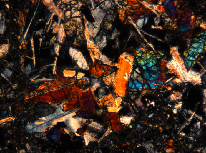 Thin Section Photograph of Apollo 17 Sample 72275,136 in Cross-Polarized Light at 5x Magnification and 1.4 mm Field of View (View #50)