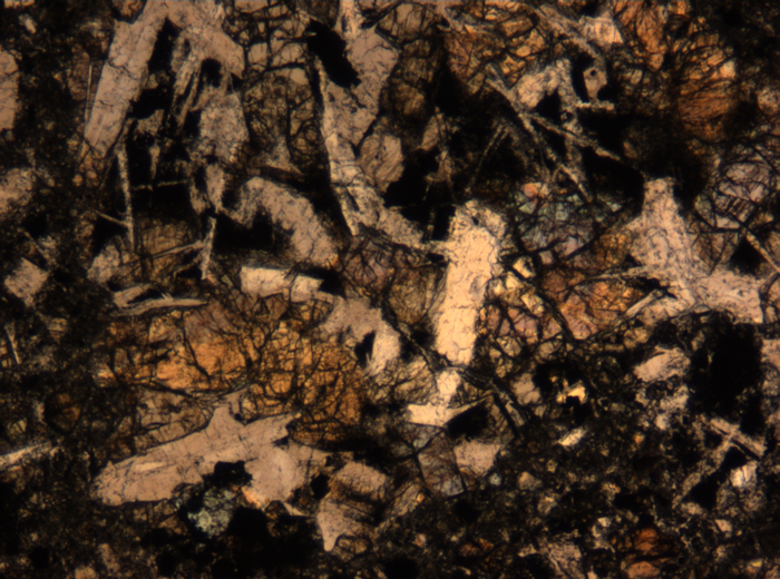 Thin Section Photograph of Apollo 17 Sample 72275,136 in Plane-Polarized Light at 5x Magnification and 1.4 mm Field of View (View #50)