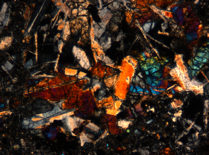 Thin Section Photograph of Apollo 17 Sample 72275,136 in Cross-Polarized Light at 5x Magnification and 1.4 mm Field of View (View #51)