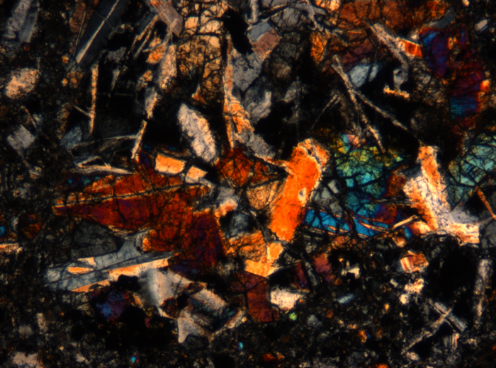 Thin Section Photograph of Apollo 17 Sample 72275,136 in Cross-Polarized Light at 5x Magnification and 1.4 mm Field of View (View #52)