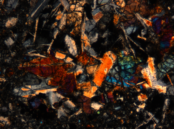 Thin Section Photograph of Apollo 17 Sample 72275,136 in Cross-Polarized Light at 5x Magnification and 1.4 mm Field of View (View #53)