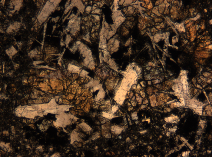 Thin Section Photograph of Apollo 17 Sample 72275,136 in Plane-Polarized Light at 5x Magnification and 1.4 mm Field of View (View #53)
