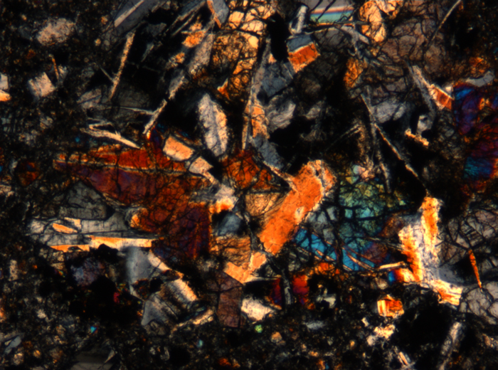 Thin Section Photograph of Apollo 17 Sample 72275,136 in Cross-Polarized Light at 5x Magnification and 1.4 mm Field of View (View #55)