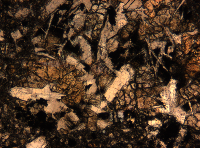 Thin Section Photograph of Apollo 17 Sample 72275,136 in Plane-Polarized Light at 5x Magnification and 1.4 mm Field of View (View #55)