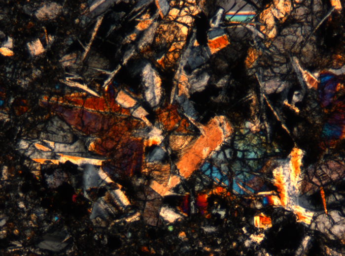 Thin Section Photograph of Apollo 17 Sample 72275,136 in Cross-Polarized Light at 5x Magnification and 1.4 mm Field of View (View #56)