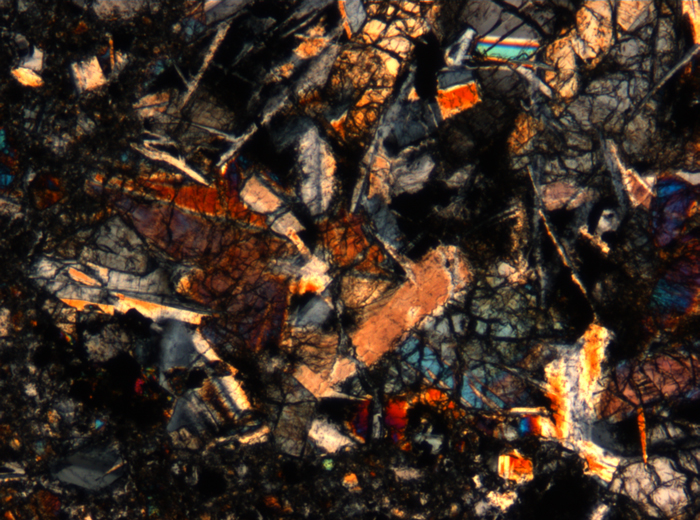 Thin Section Photograph of Apollo 17 Sample 72275,136 in Cross-Polarized Light at 5x Magnification and 1.4 mm Field of View (View #57)