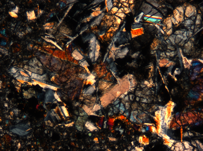 Thin Section Photograph of Apollo 17 Sample 72275,136 in Cross-Polarized Light at 5x Magnification and 1.4 mm Field of View (View #58)