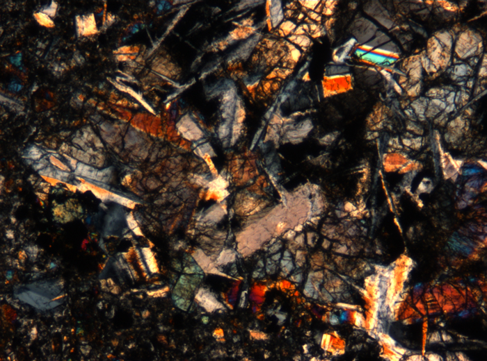 Thin Section Photograph of Apollo 17 Sample 72275,136 in Cross-Polarized Light at 5x Magnification and 1.4 mm Field of View (View #59)