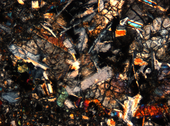 Thin Section Photograph of Apollo 17 Sample 72275,136 in Cross-Polarized Light at 5x Magnification and 1.4 mm Field of View (View #60)