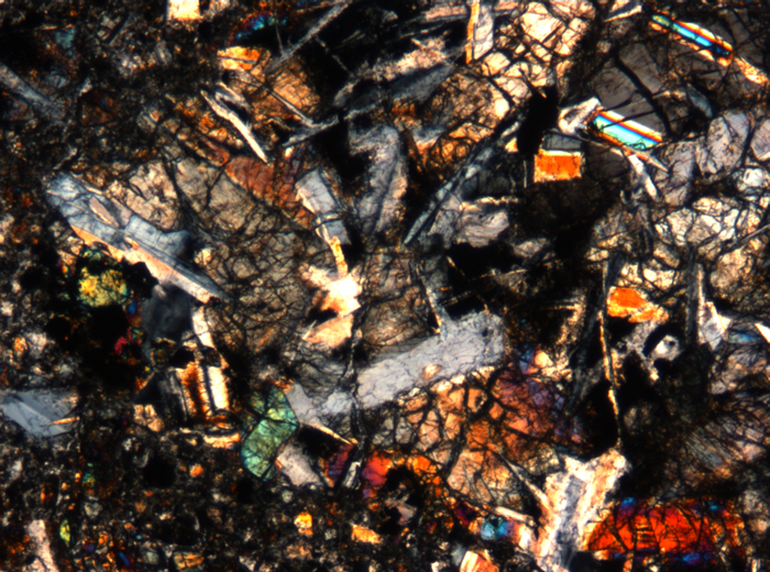 Thin Section Photograph of Apollo 17 Sample 72275,136 in Cross-Polarized Light at 5x Magnification and 1.4 mm Field of View (View #61)