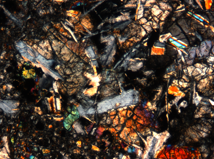 Thin Section Photograph of Apollo 17 Sample 72275,136 in Cross-Polarized Light at 5x Magnification and 1.4 mm Field of View (View #62)