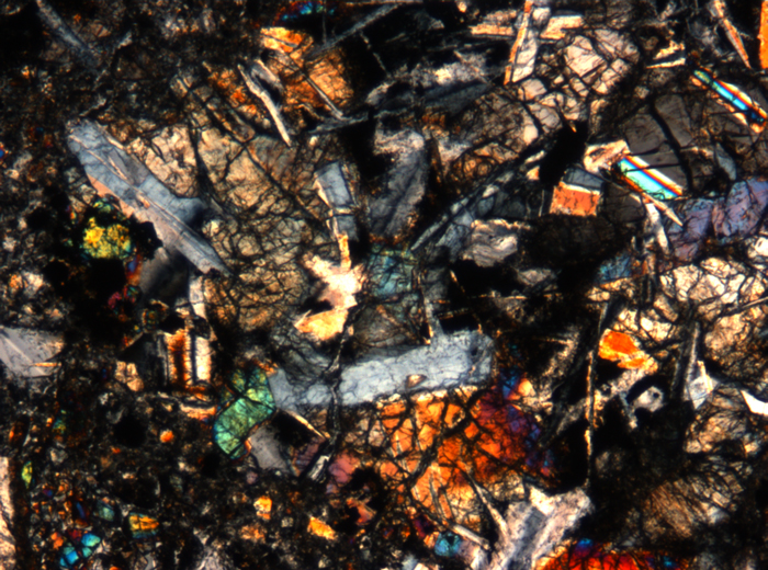 Thin Section Photograph of Apollo 17 Sample 72275,136 in Cross-Polarized Light at 5x Magnification and 1.4 mm Field of View (View #63)