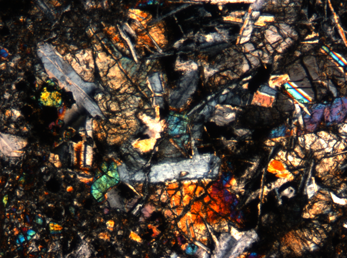 Thin Section Photograph of Apollo 17 Sample 72275,136 in Cross-Polarized Light at 5x Magnification and 1.4 mm Field of View (View #64)