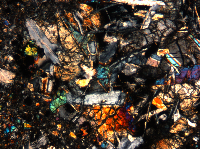 Thin Section Photograph of Apollo 17 Sample 72275,136 in Cross-Polarized Light at 5x Magnification and 1.4 mm Field of View (View #65)